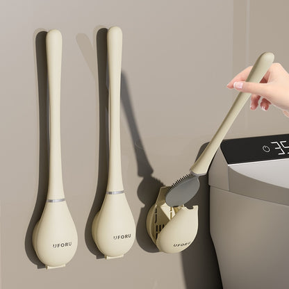 Wall-Mounted Long Handled Toilet Brush Set | Modern Silicone Toilet Brushes with Holder