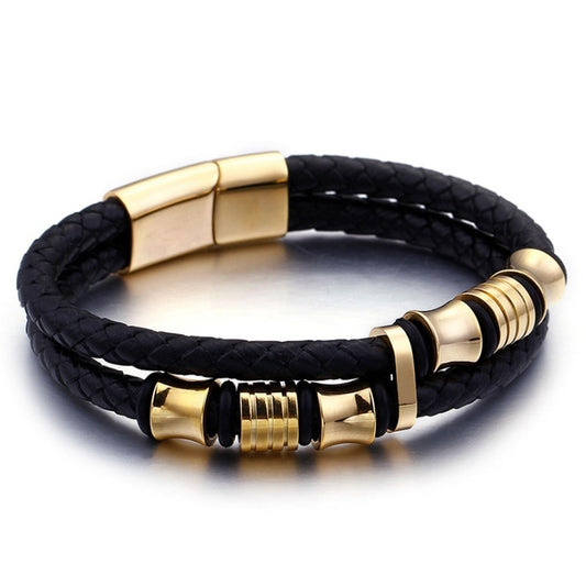 Classic Black Woven Leather Bracelet for Men